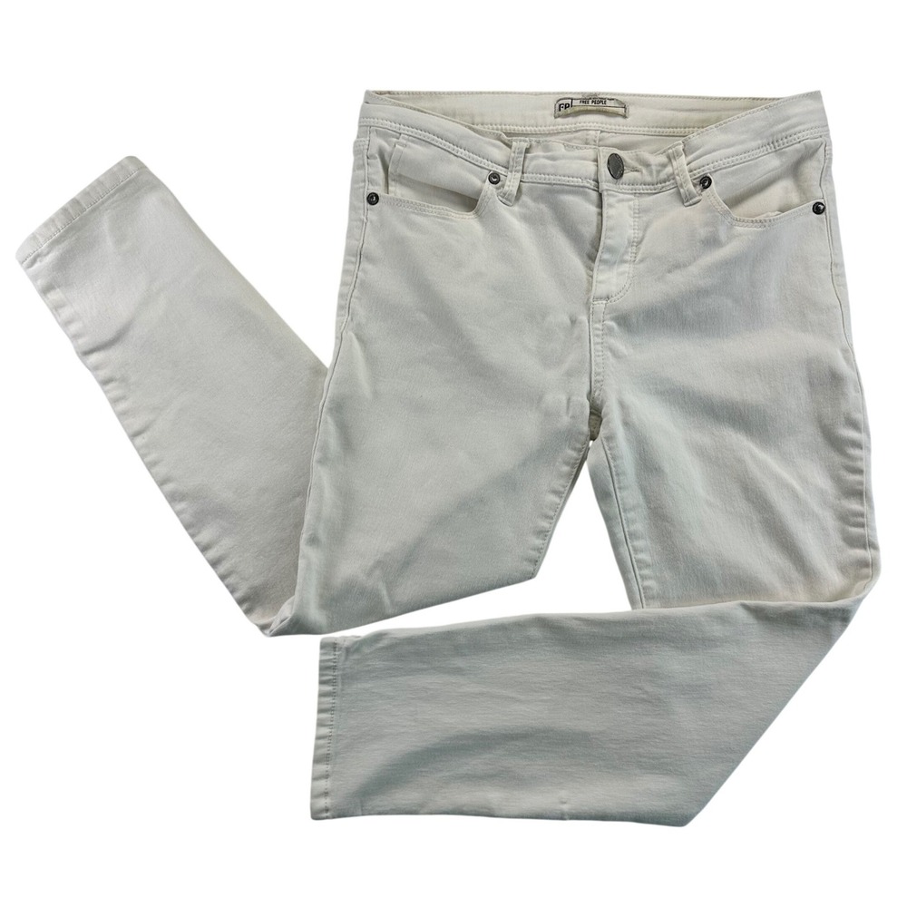 Free People Womens White Slim Skinny Denim Jeans Size 29‎ Ivory Boho Casual